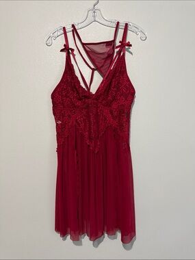 Red Lace & Mesh Chemise Nightdress